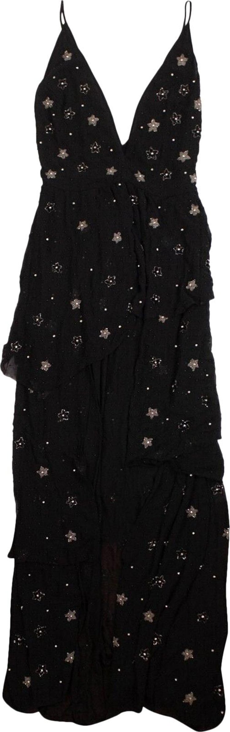 Amiri Silk Star Beaded Asymmetric Long Dress 'Black'