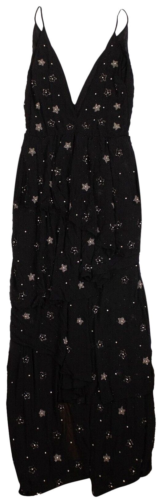 Amiri Silk Star Beaded Asymmetric Long Dress Black