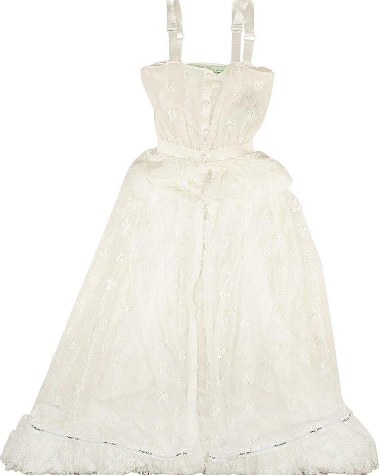 Off White Embroidered Arrow Dress White