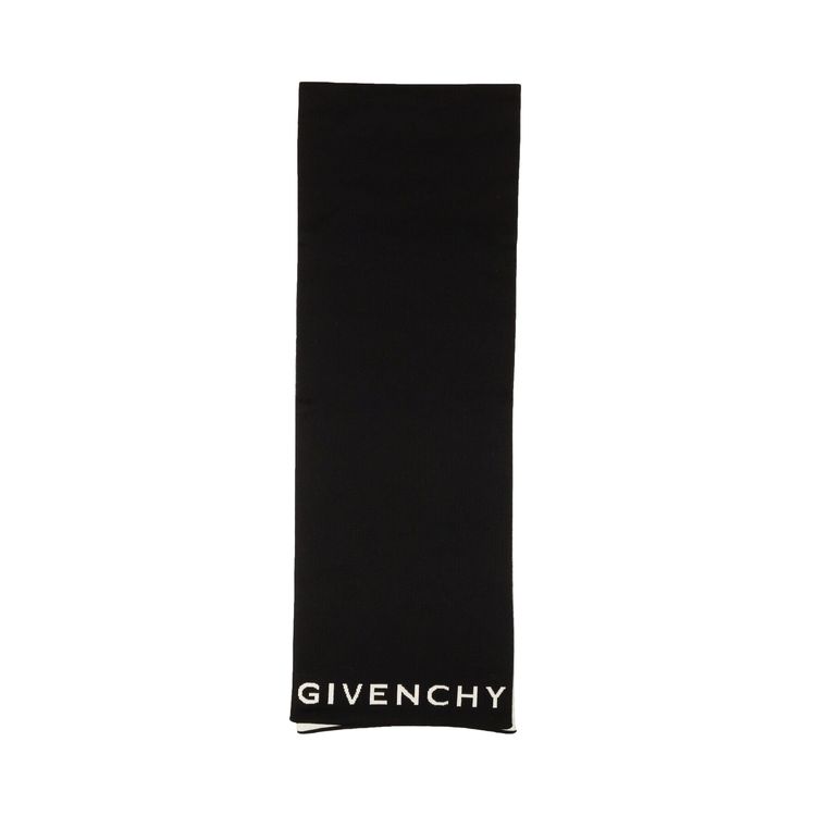 Givenchy Logo Embroidered Wool Knit Scarf Black