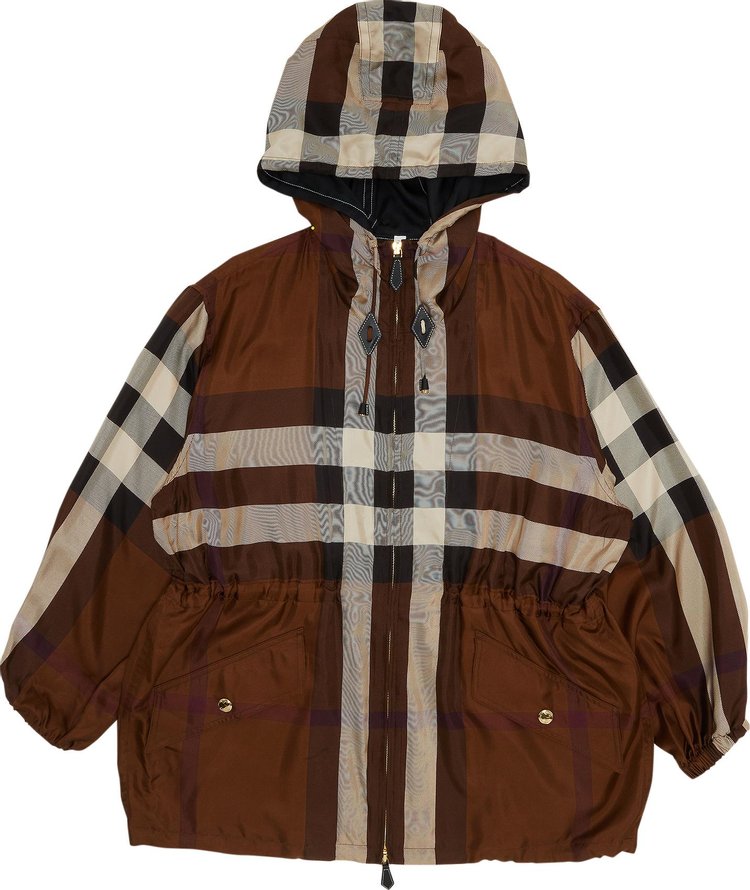 Pre-Owned Burberry Check Silk Lightweight Hooded Jacket 'Dark Birch Brown', From the Closet of Shygirl