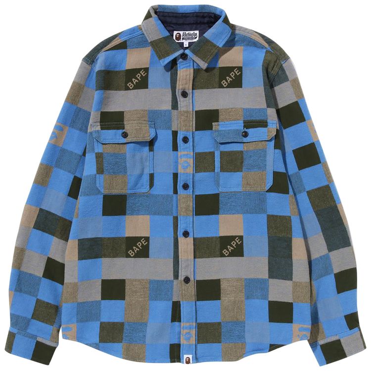 BAPE Block Check Relaxed Fit Shirt Beige