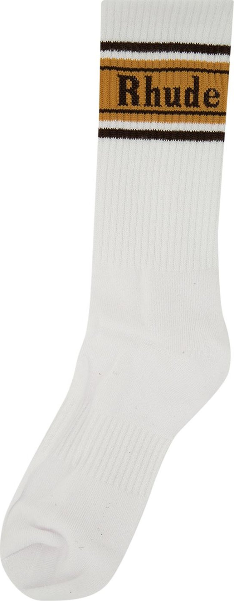 Rhude Stripe Logo Sock 'White/Brown/Mustard'