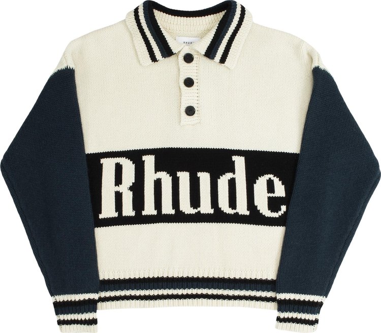 Rhude Knit Logo Rugby Sweater 'Cream/Hunter Green/Black'