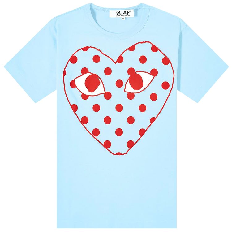Comme des Garcons Short Sleeve T Shirt With Large Dotted Heart Blue