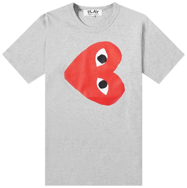 Comme des Garcons Short Sleeve Play T Shirt With Sideways Red Heart Grey