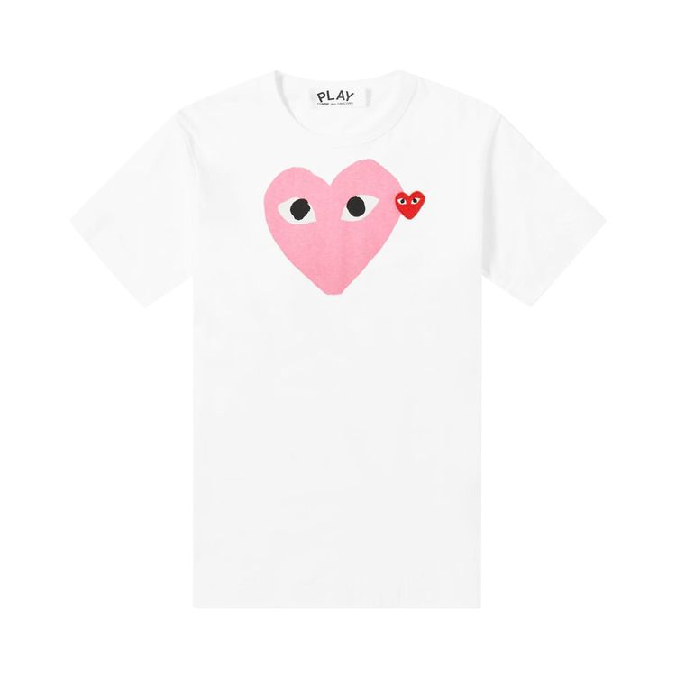 Comme des Garcons Short Sleeve Play T Shirt With PinkRed Heart WhitePink