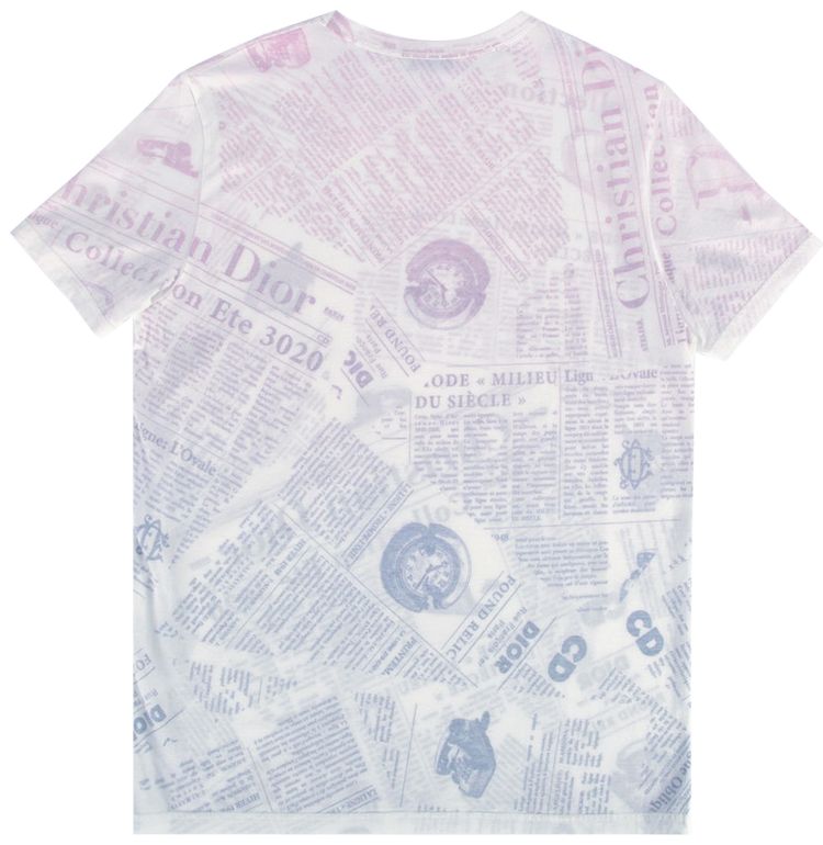 Dior Newspaper T Shirt PurpleBlue