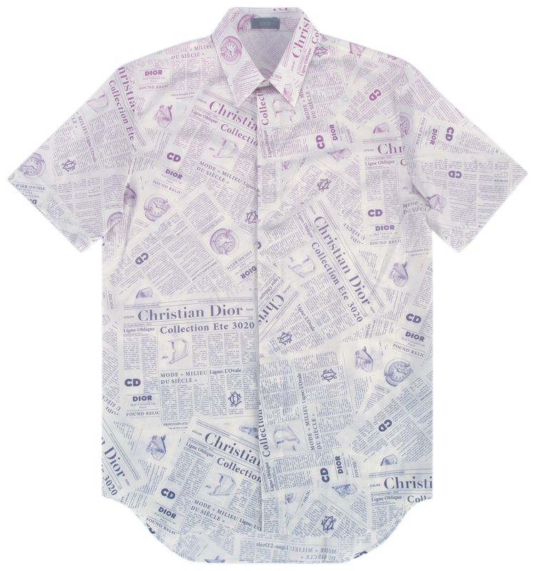 Dior Short Sleeve Newspaper Print PinkBlue