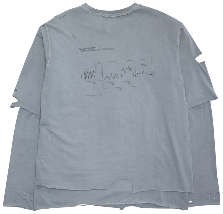 C2H4 Distressed Double Layer Long Sleeve T Shirt Neutral Gray