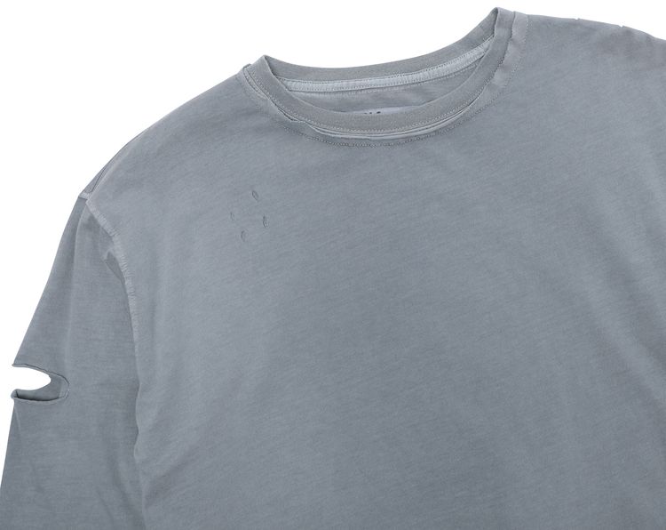 C2H4 Distressed Double Layer Long Sleeve T Shirt Neutral Gray