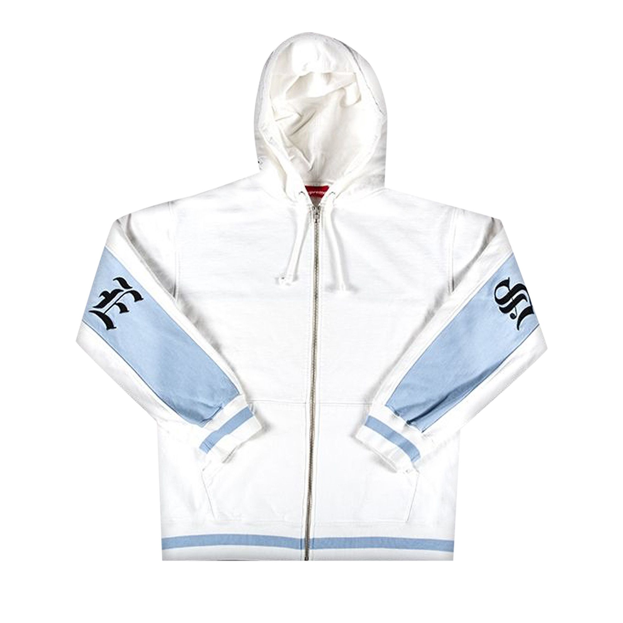 Buy Supreme Old English Stripe Zip Up Hooded Sweatshirt White SS19SW14 WHITE GOAT