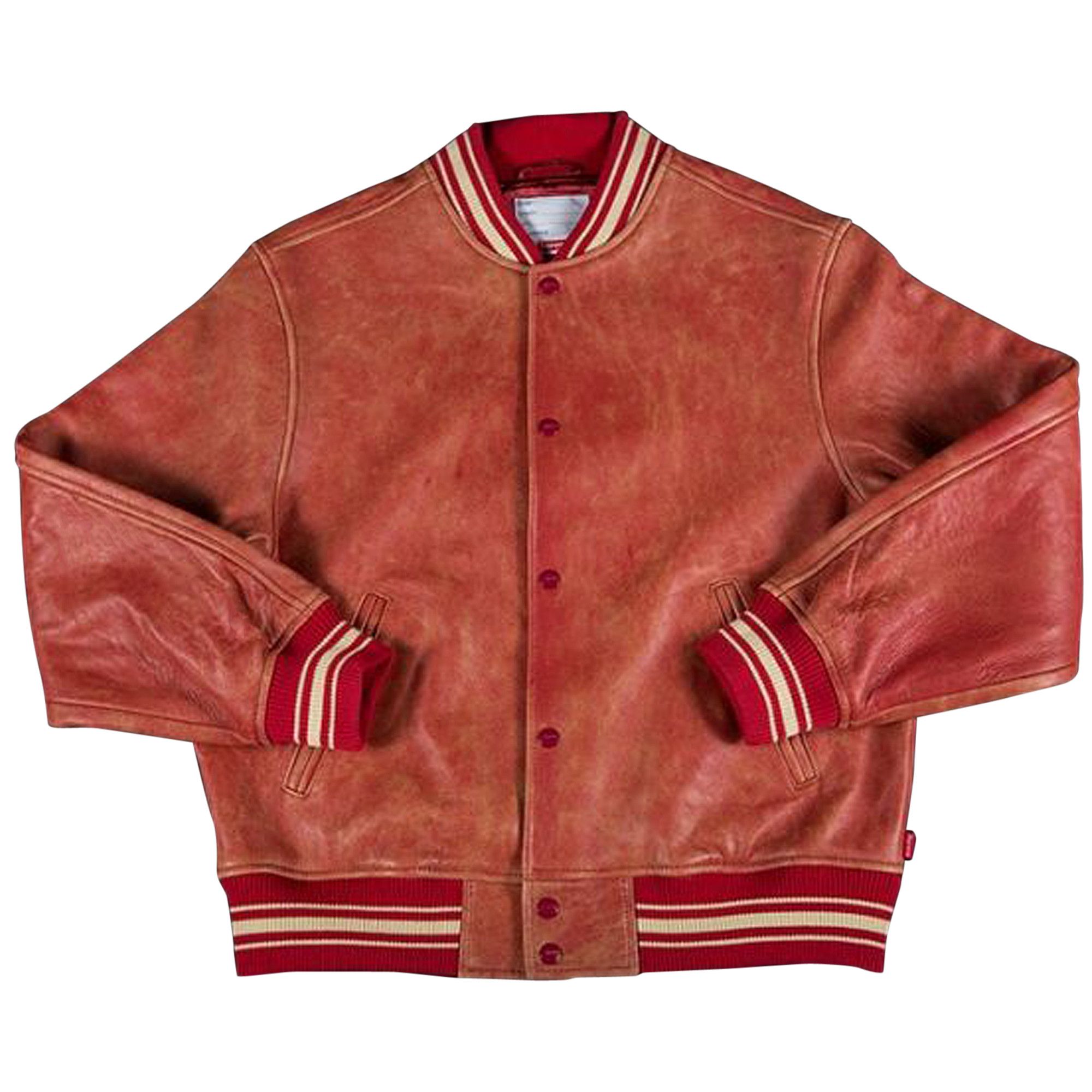 Supreme worn leather varsity jacket store