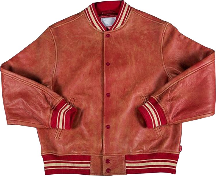 Supreme Painted Leather Varsity Jacket 'Red'