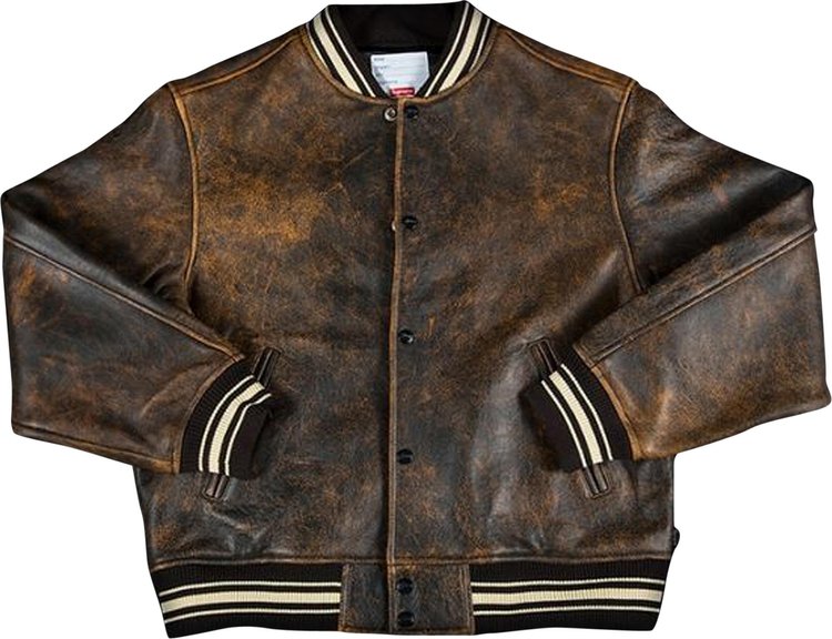 Supreme Painted Leather Varsity Jacket 'Black'