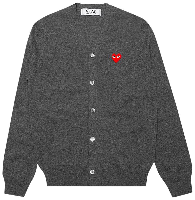 Comme des Garcons PLAY Knit Cardigan Red Heart Grey