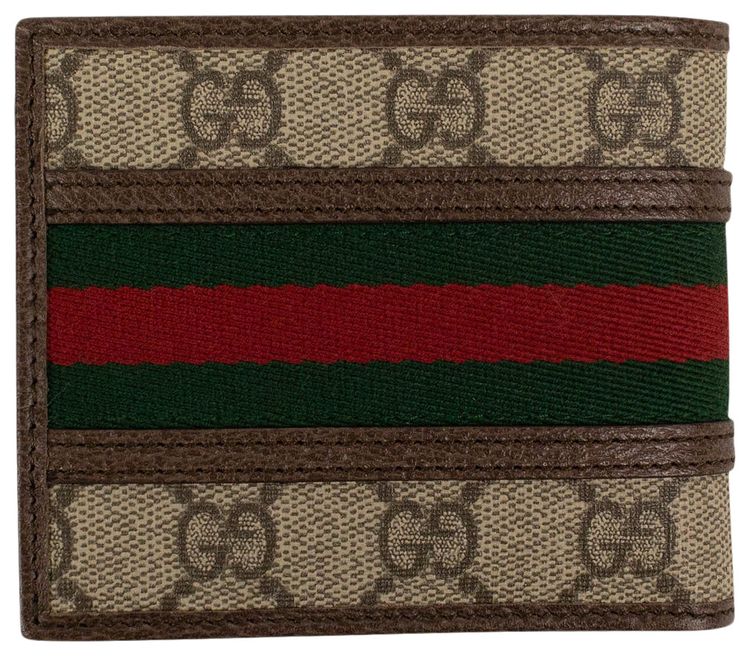 Gucci Ophidia GG Supreme Canvas Leather Bi Fold Wallet Beige