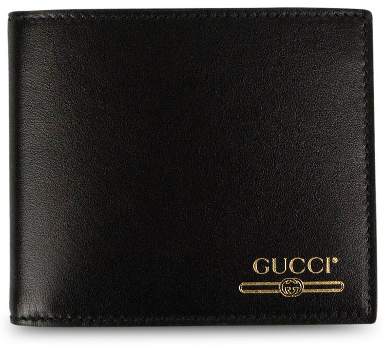 Gucci Gold Logo Smooth Leather Wallet Black