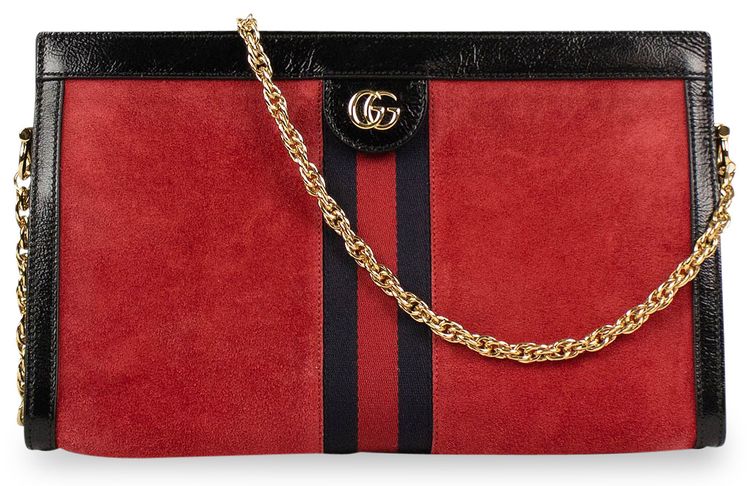 Gucci Suede With Patent Leather Ophidia Small Shoulder Bag Red
