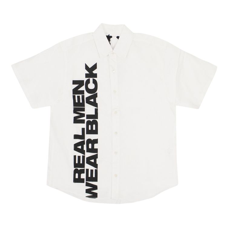 Vlone Real Men Wear Black Short Sleeve Button Up Shirt White