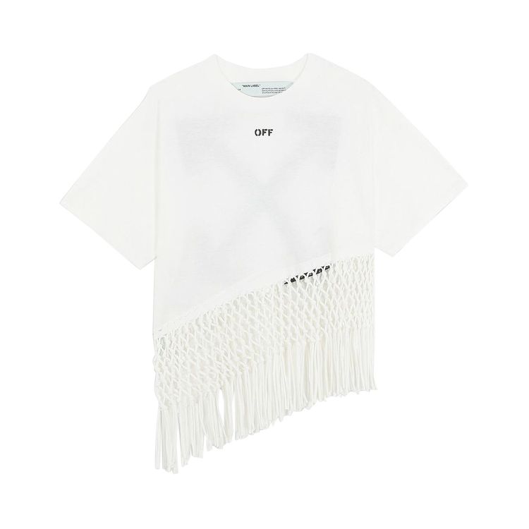 Off White Asymmetrical Hem Fishnet Tee White