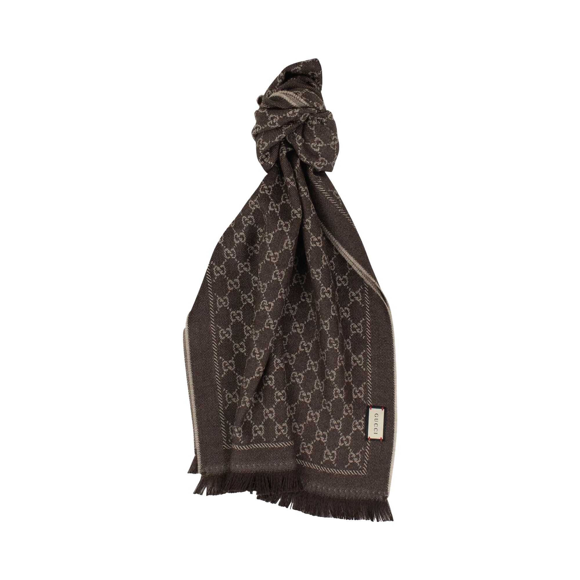Buy Gucci Wool Jacquard GG Scarf Brown Beige 411115 3G200 9764