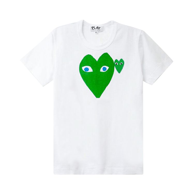 Comme des Garcons PLAY Blue Eyed Green Heart Tee White