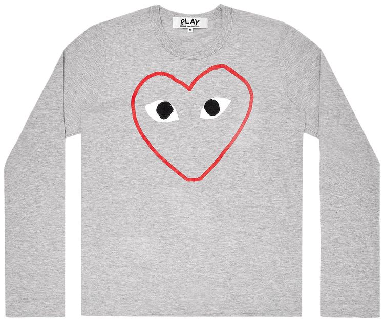 Comme des Garcons PLAY Grey Heart Logo Long Sleeve Tee Grey