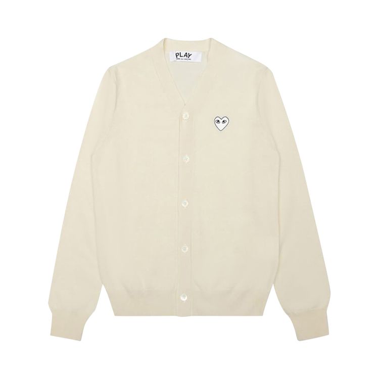 Comme des Garcons PLAY Woven V Neck Cardigan Off White