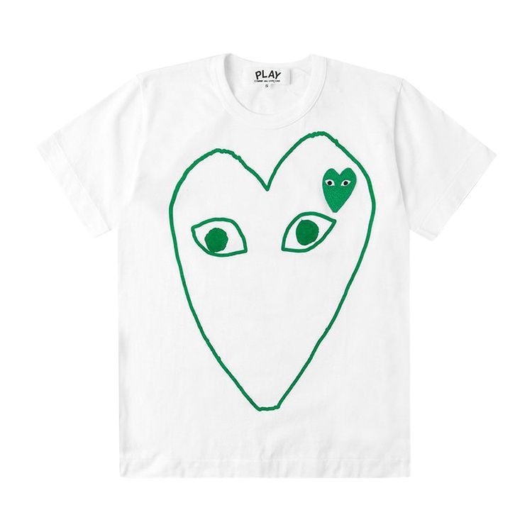 Comme des Garcons PLAY Green Emblem Outline T Shirt White