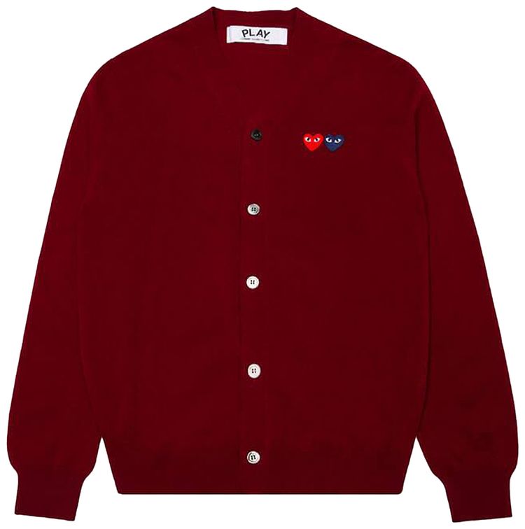Comme des Garcons PLAY Double Heart Cardigan Burgundy