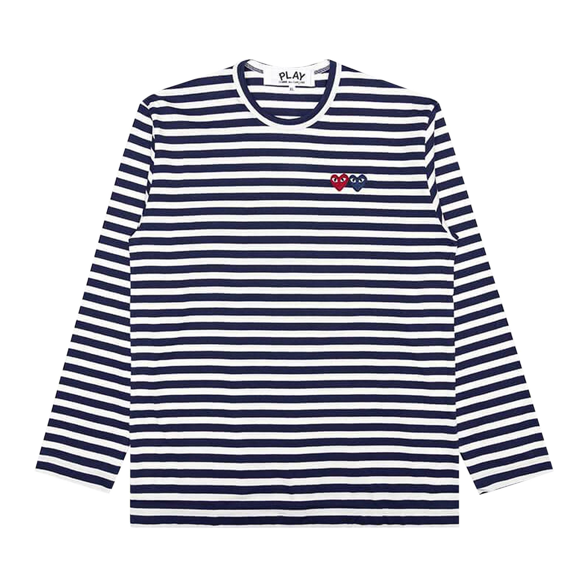 Buy Comme des Garçons PLAY Double Heart Striped Shirt 'White/Navy