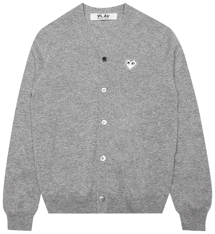Comme des Garcons PLAY Woven V Neck Cardigan Grey
