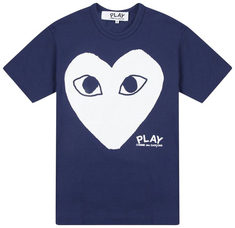 Comme des Garcons PLAY Heart Text T Shirt Navy