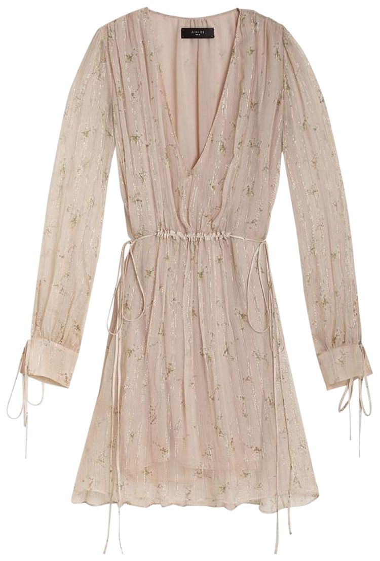 Amiri Floral Print Chiffon Short Dress Nude