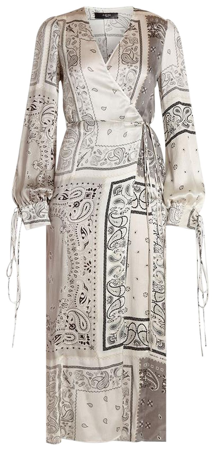 Amiri Bandana Reconstructed Kimono Short Dress Ivory