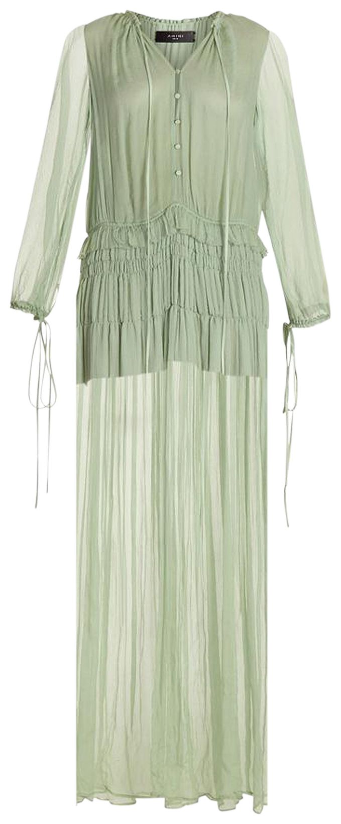 Amiri Crinkle Chiffon Maxi Dress Pale Lime