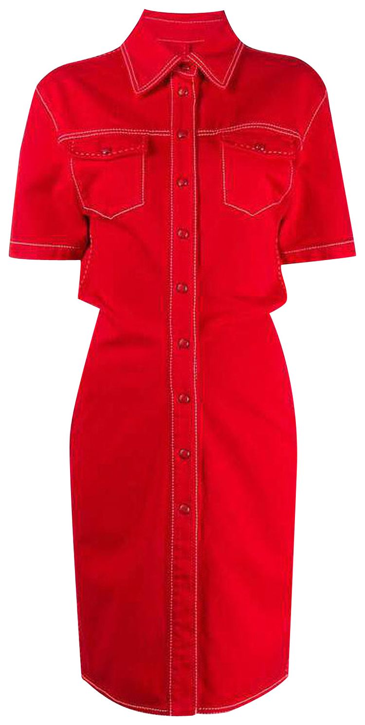 Off White Denim Dress Red