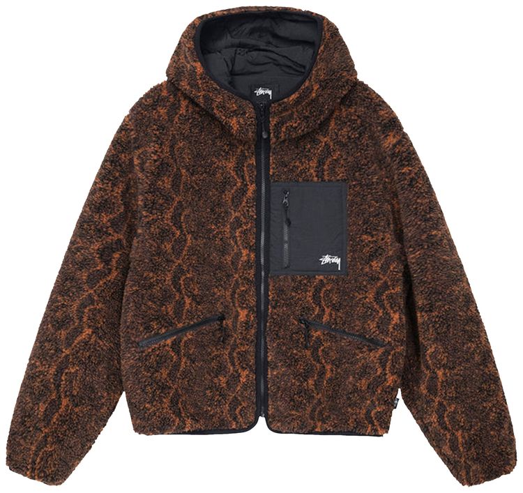 Stussy Snake Jacquard Sherpa Jacket Brown
