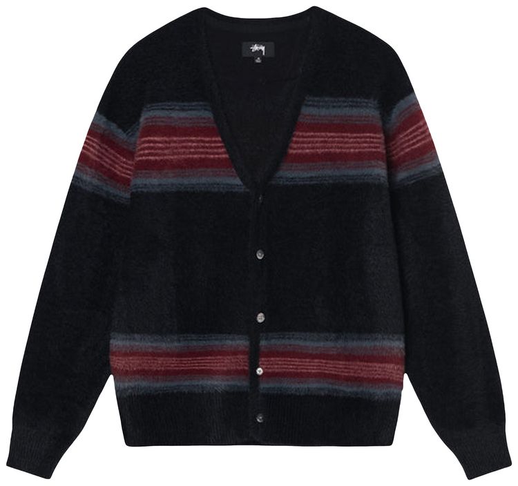Stussy Stripe Shaggy Cardigan Black