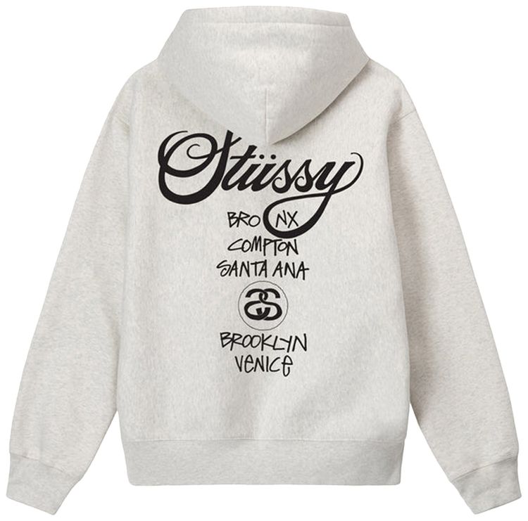 Stussy World Tour Zip Hoodie Ash Heather