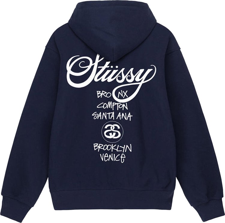 Stussy World Tour Zip Hoodie Navy