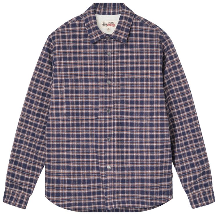 Stussy Sherpa Lined Plaid Shirt Navy