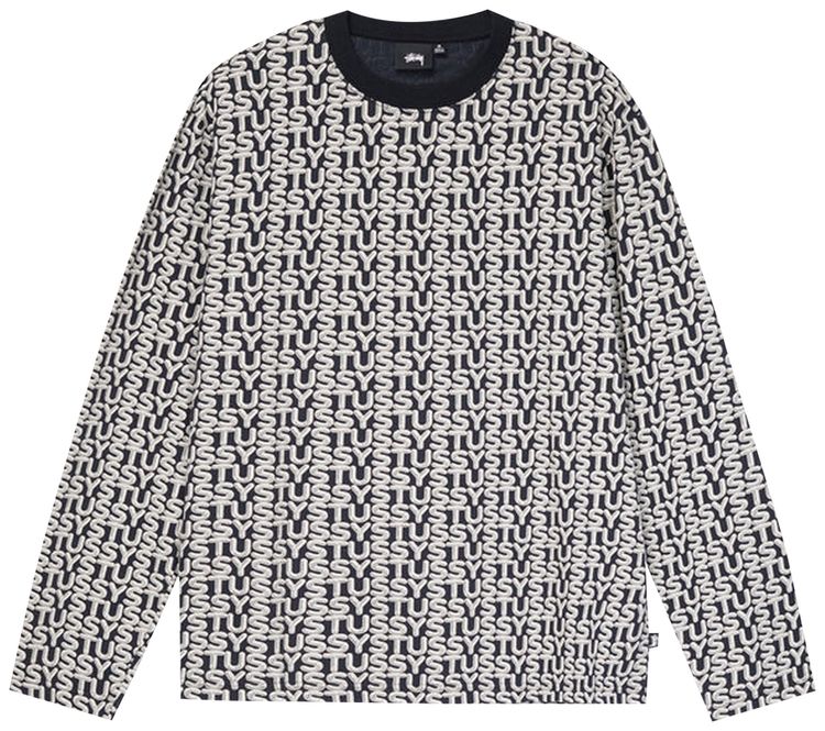 Stussy Letter Stripe Long Sleeve Crew Black