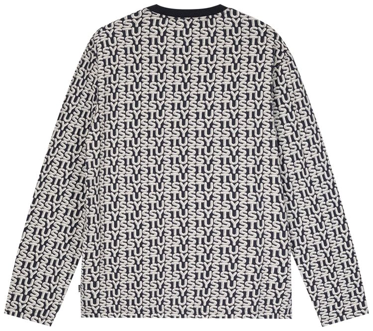 Stussy Letter Stripe Long Sleeve Crew Black