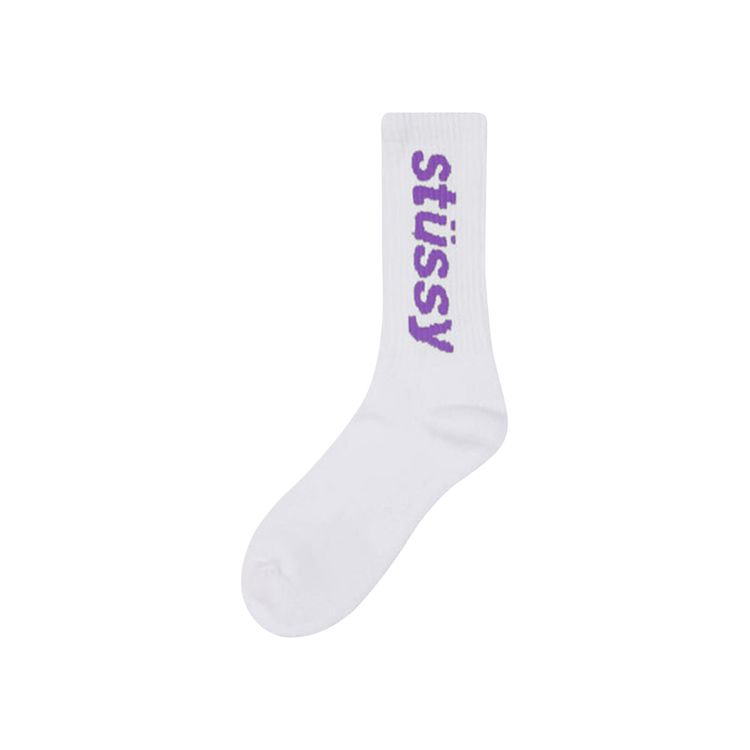 Stussy Helvetica Crew Socks WhitePurple