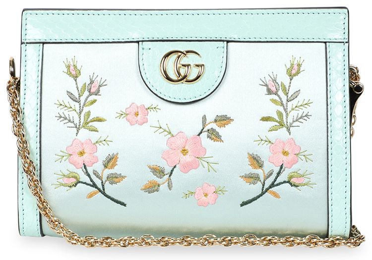 Gucci Floral Embroidered Shoulder Bag Sky Blue MultSky Bl