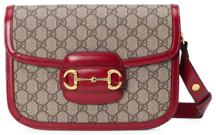 Gucci 1995 Horsebit Shoulder Bag BeigeNew Cherry Red