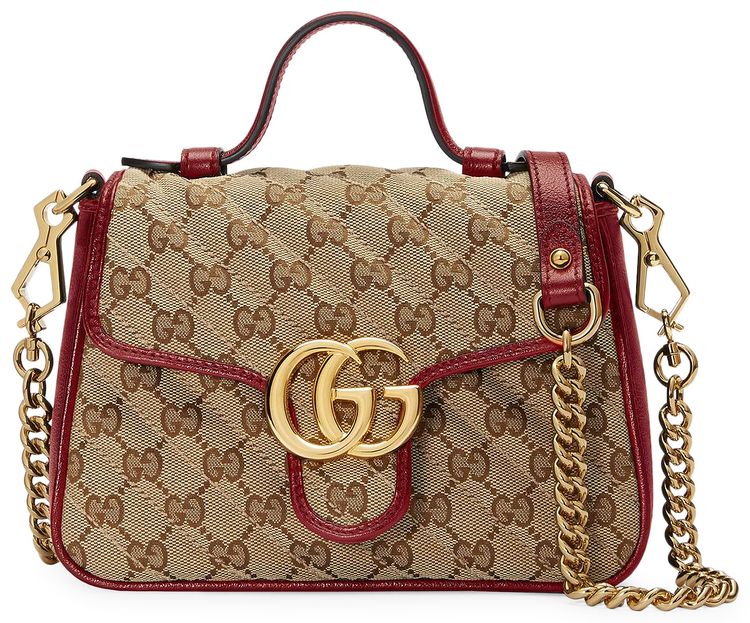 Gucci GG Marmont Mini Top Handle Bag BeigeNew Cherry Red