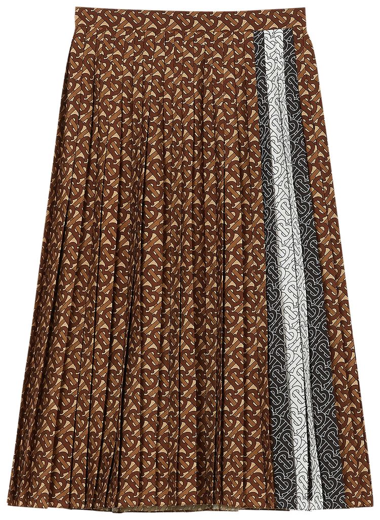 Burberry Logo Pleated Skirt Dark Mocha IP Pattern
